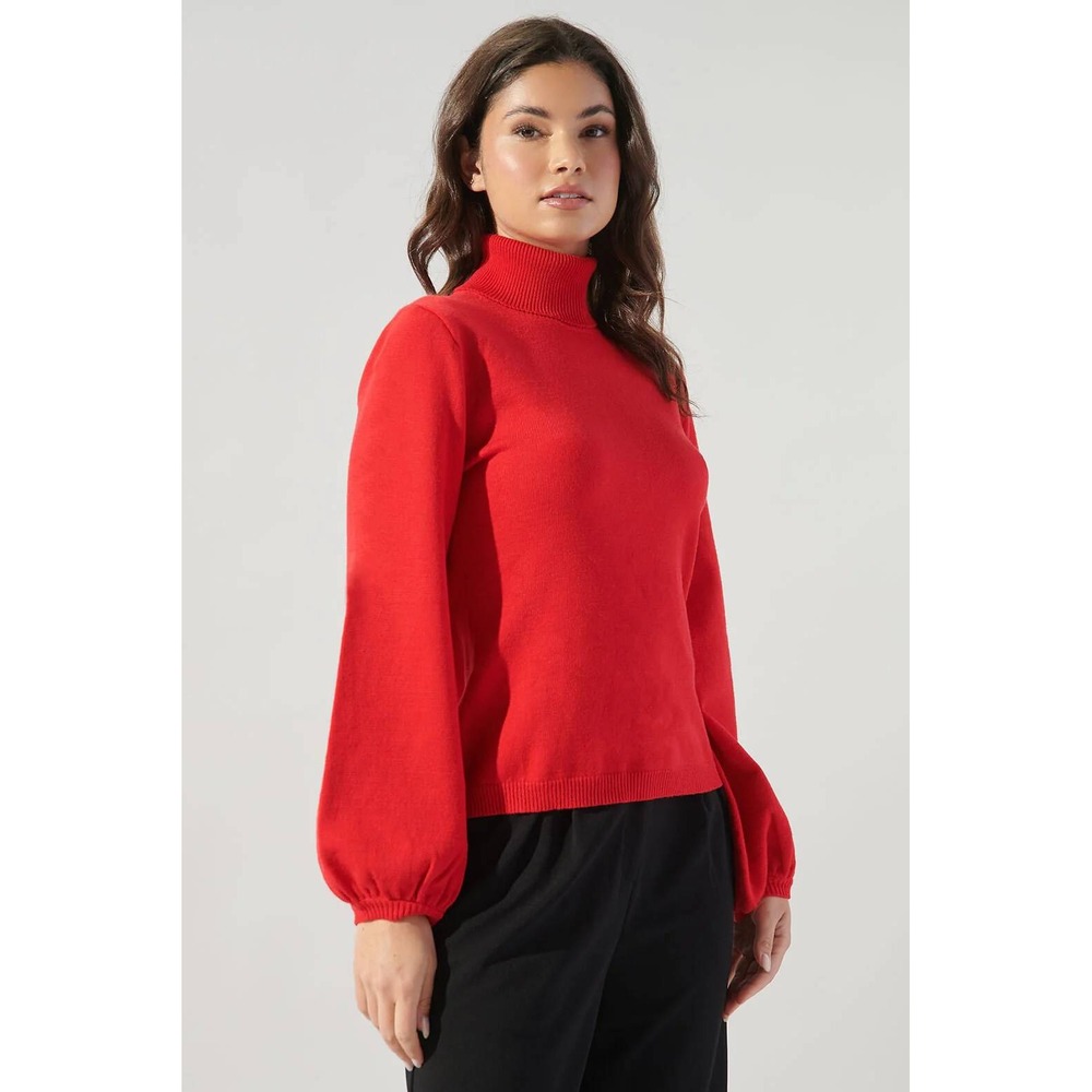 Sugarlips Womens Red Turtleneck Lantern Sleeve Knit Sweater XS New (72)